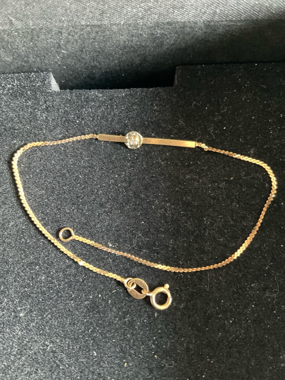 Delicate 10k Solid Gold Bar Bracelet with a small real diamond Accent